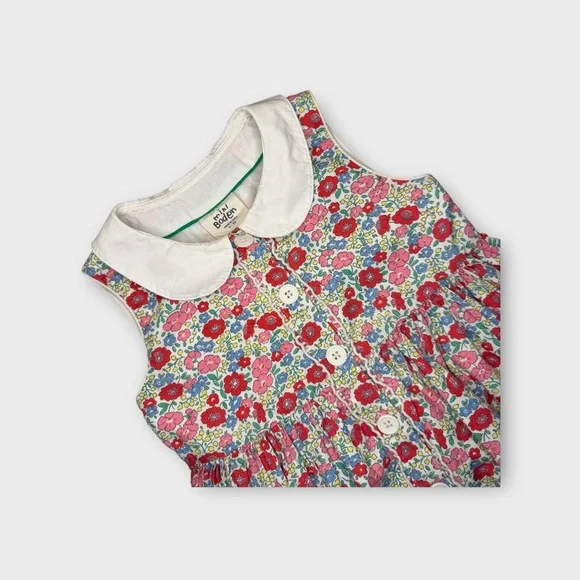 Mini Boden Peter Pan Collar Retro Floral Sleeveless Front Button Closure Dress - Picture 3 of 5
